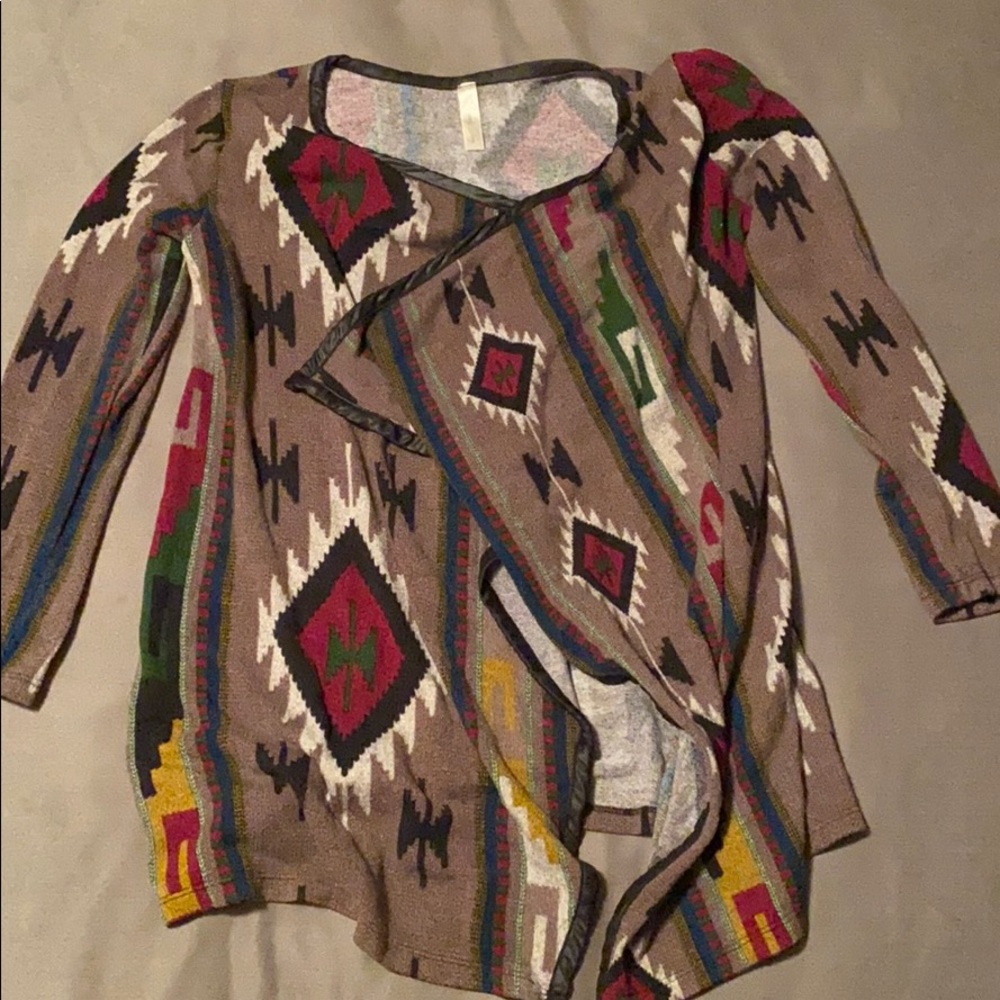 Tribal print open cardigan